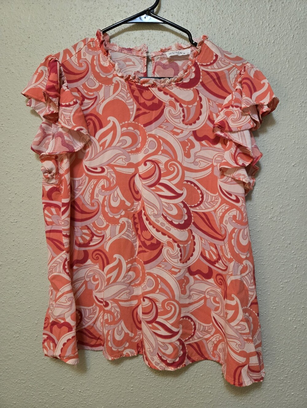 Emily Wonder Pink Paisley Flutter Sleeve Shirt 2X